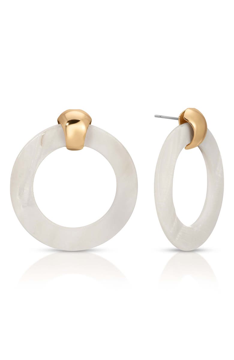 Ettika Mother-of-Pearl Open Ring Earrings, Main, color, Gold