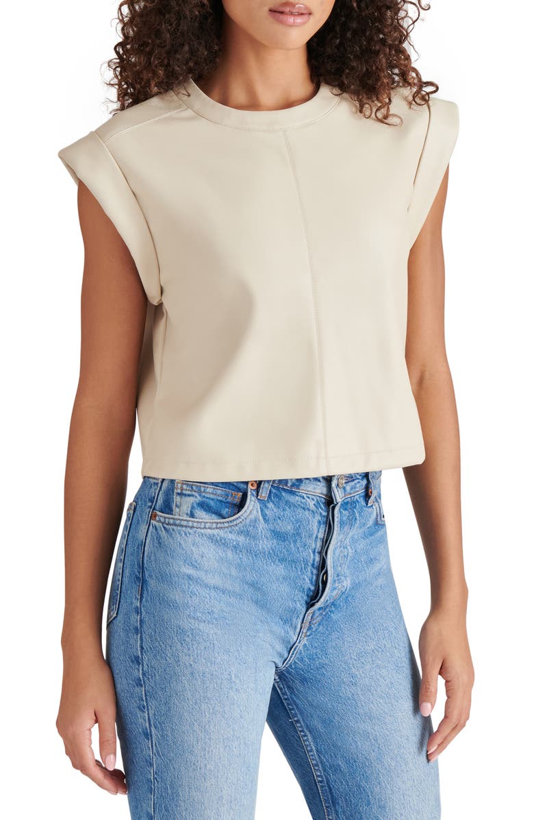 Steve Madden Cat Cap Sleeve Faux Leather Top, Alternate, color,