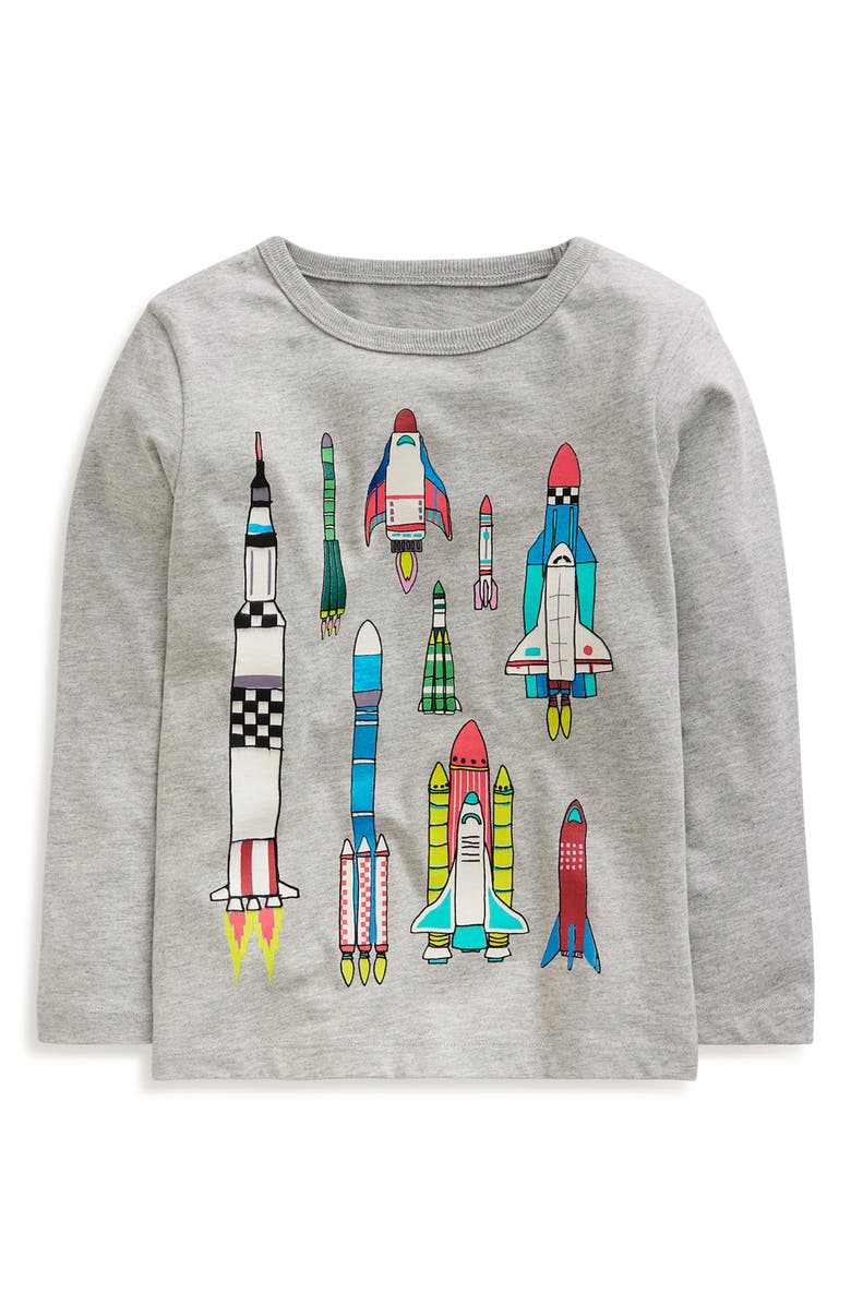 Mini Boden Kids' Rocket Print Long Sleeve Cotton T-Shirt, Main, color,