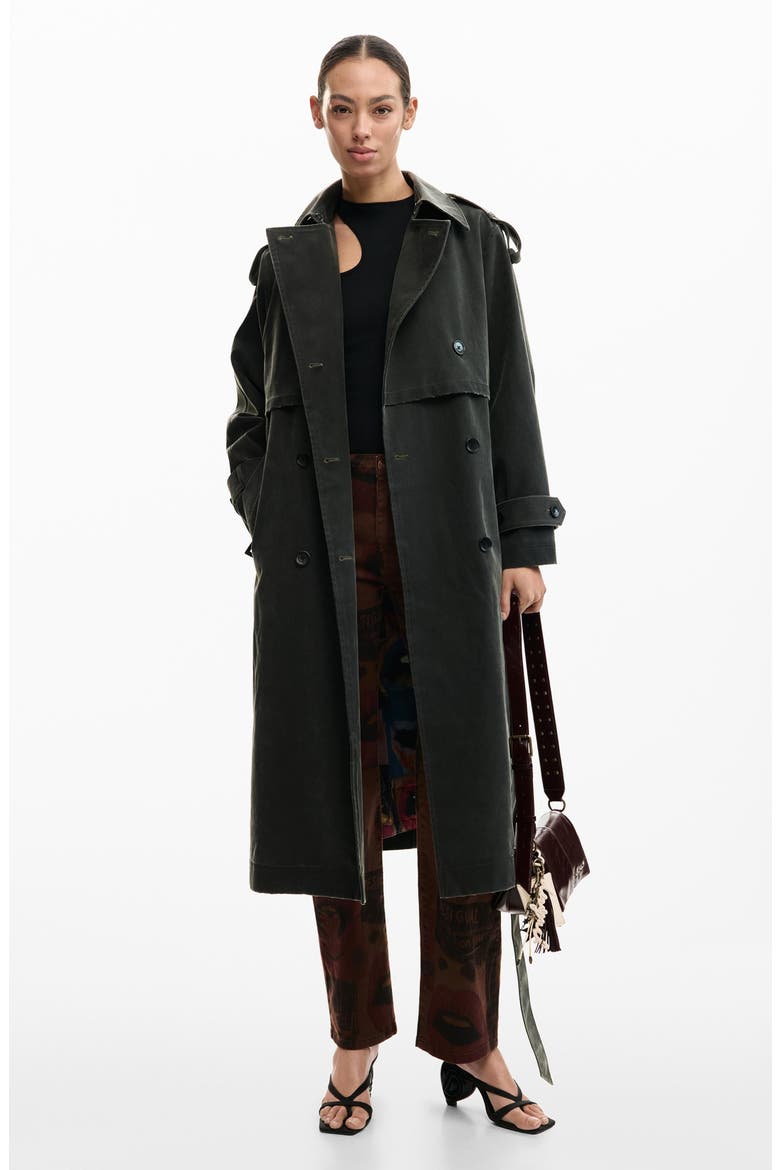 Faux Leather Trench, Alternate, color, DARK GREY