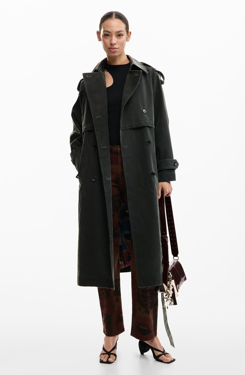 Desigual Faux Leather Trench, Alternate, color, Dark Grey