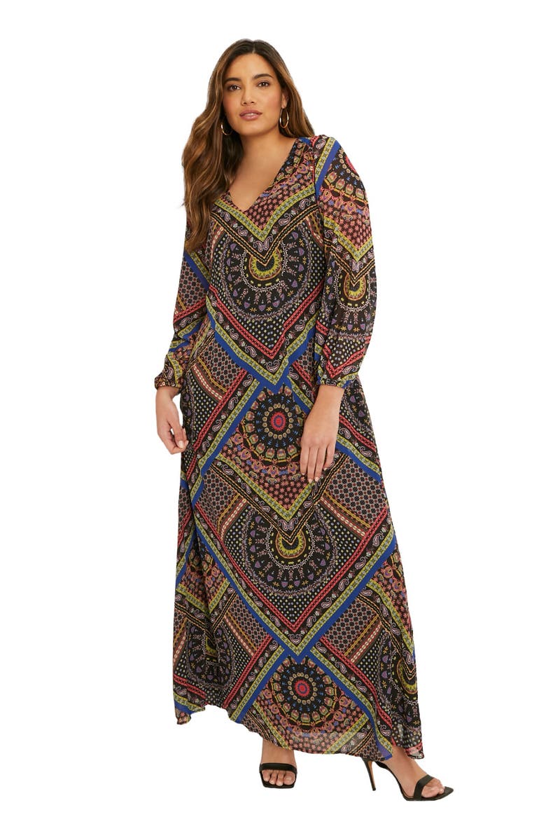 June + Vie Chiffon Maxi Dress, Main, color, Multi Bias Bandana