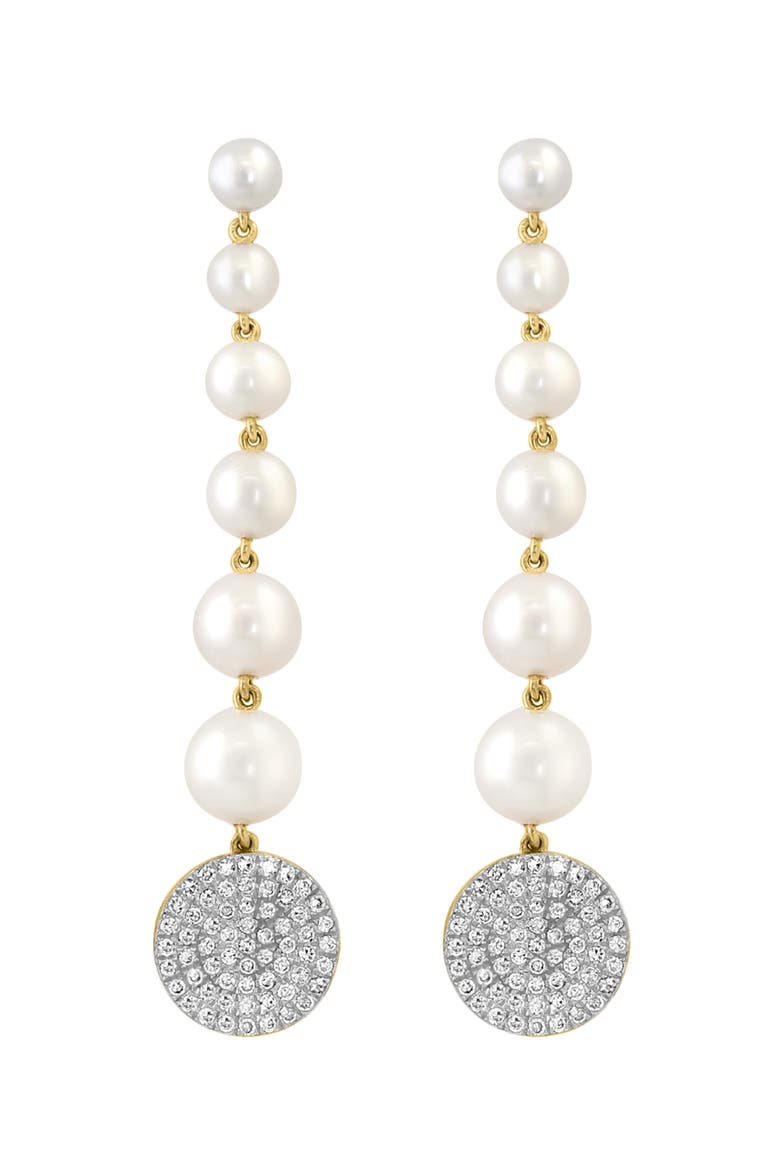14K Yellow Gold Fresh Water Pearl & Diamond Drop Earrings, Main, color, 14K Gold