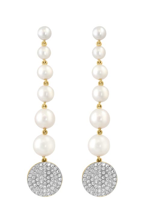 14K Yellow Gold Fresh Water Pearl & Diamond Drop Earrings