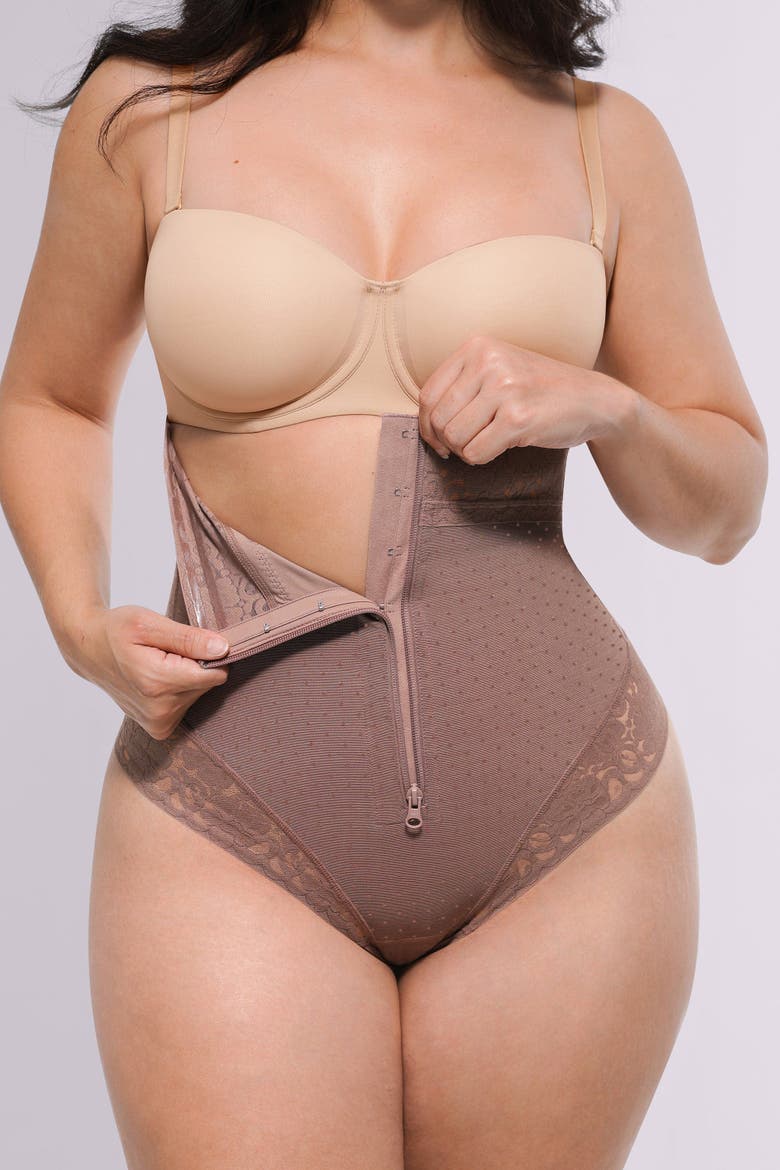 AirSlim High-Waisted Polka Dot Shaping Thong, Alternate, color, Warm Taupe
