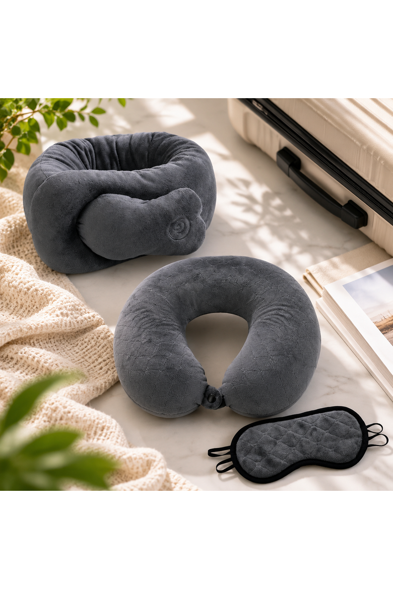 Travel Pillow & Neck/Shoulder Massaging Wrap, Alternate, color, Grey