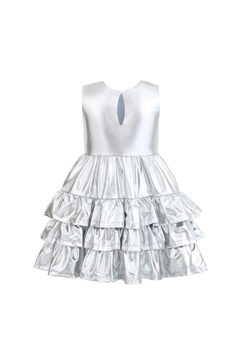 Satin Ruffle Party Dress, Alternate, color, Silver