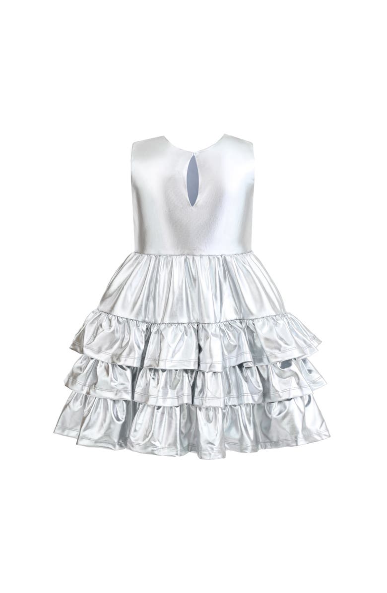 Mimi Tutu Satin Ruffle Party Dress, Alternate, color, Silver
