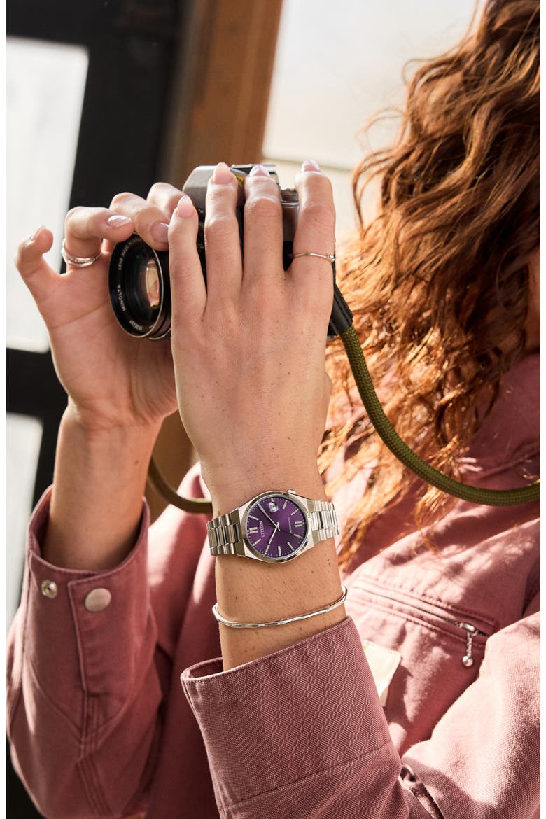 TSUYOSA Automatic Bracelet Watch, 37mm, Alternate, color, SILVER-TONE PURPLE