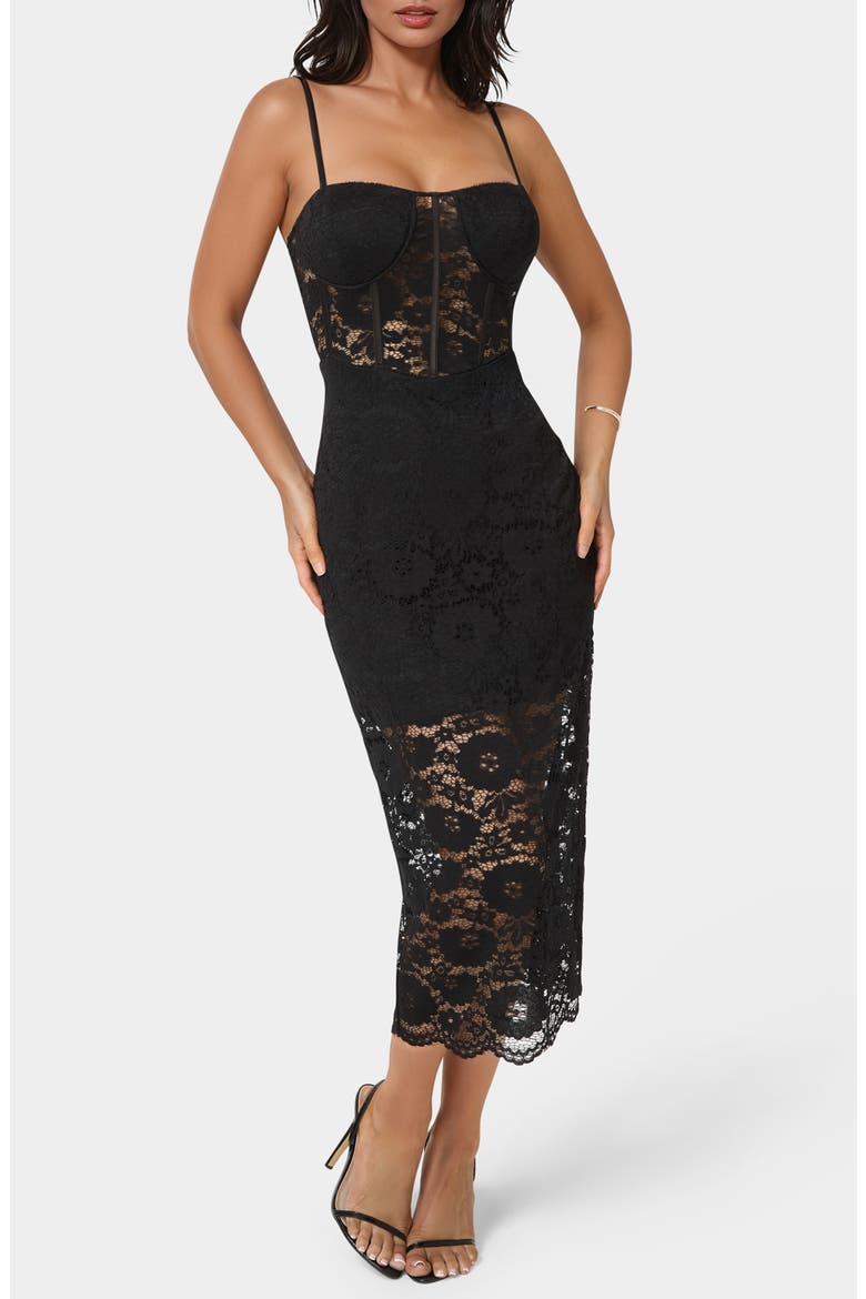 Lace Corset Body-Con Midi Dress, Main, color, BLACK