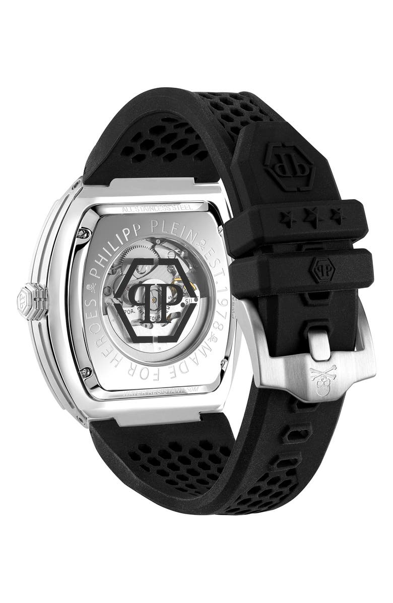 PHILIPP PLEIN The Skeleton Silicone Strap Watch, 44mm, Alternate, color, Stainless Steel
