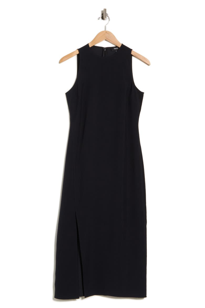 Halter Neck Slit Seam Midi Dress, Main, color, BLACK