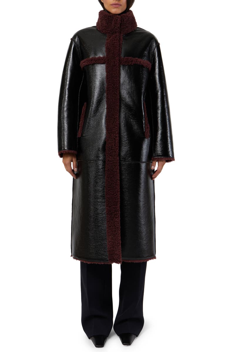 Apparis Tilly Patent Faux Leather & Faux Shearling Reversible Coat, Main, color,