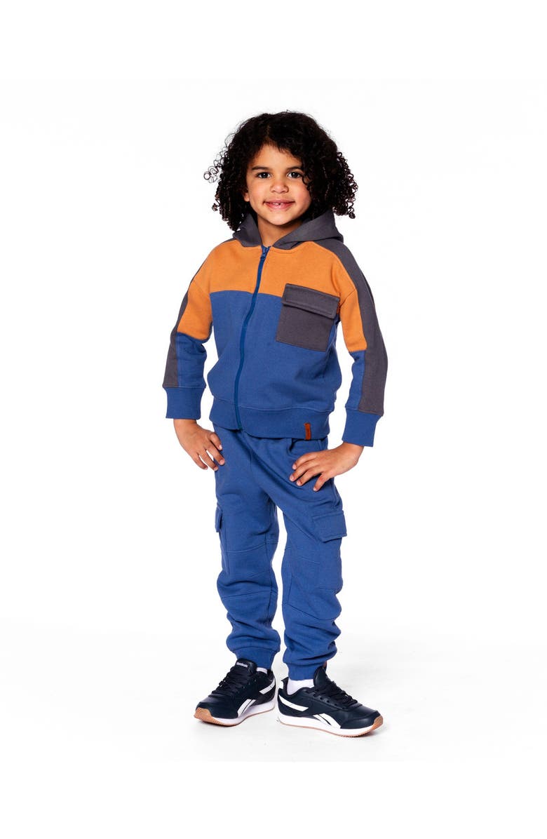 Deux par Deux Full Zip Fleece Color Block Sweatshirt, Main, color, Blue