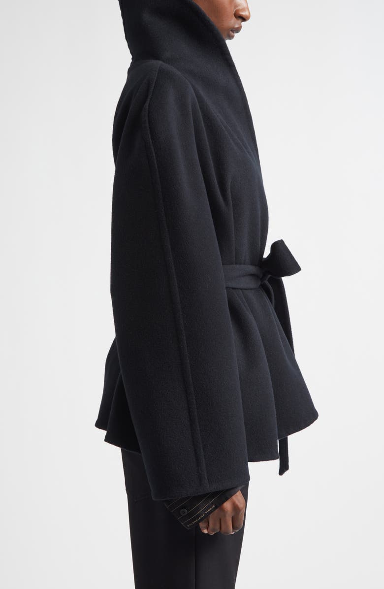 Balenciaga Short Double Face Wool Wrap Coat, Alternate, color, 1000 Black