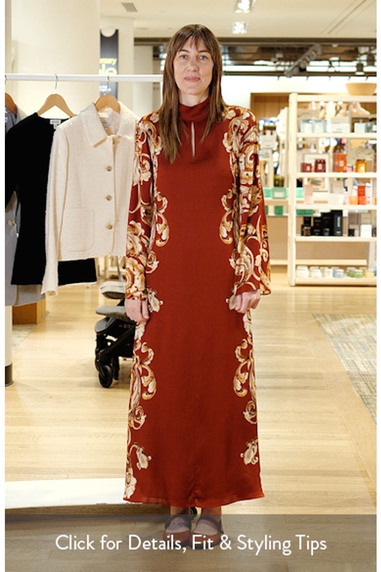 The Analeia Paisley Detail Long Sleeve Silk Blend Midi Dress video