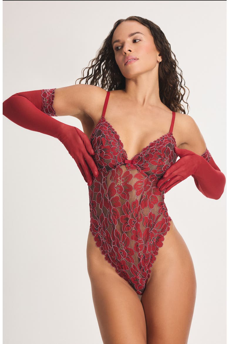 Floral Corded Lace Opera Gloves, Alternate, color, RED COGNAC