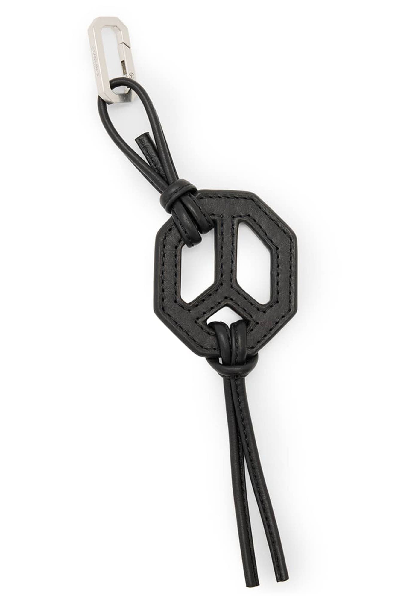 Peace Leather Bag Charm, Main, color, BLACK