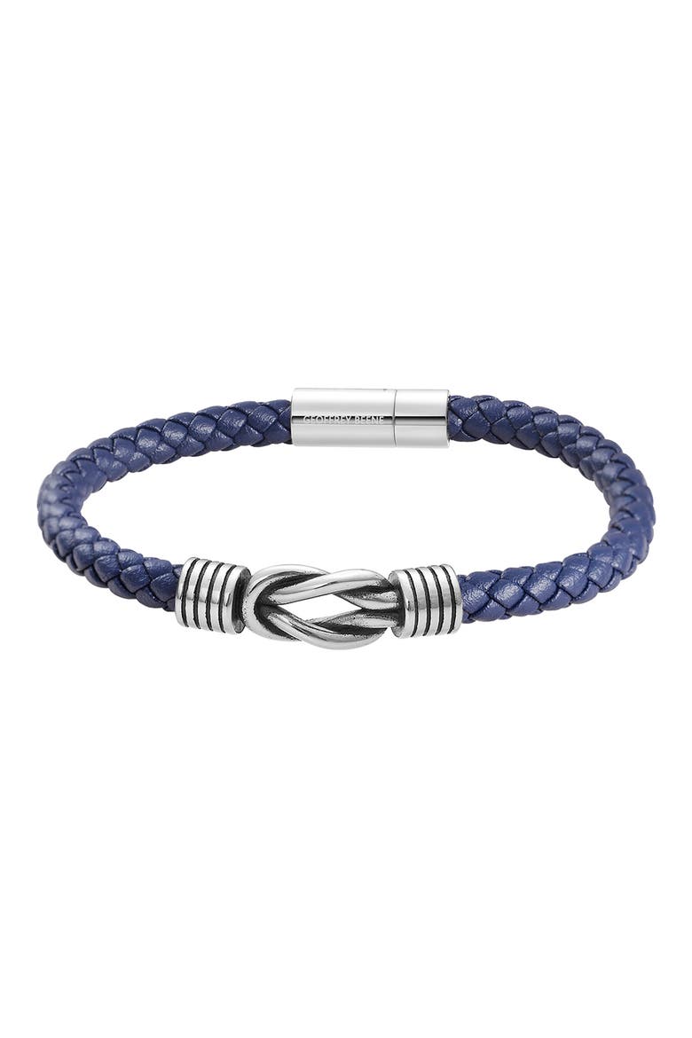 Men's Stainless Steel Knot Leather Bracelet, Main, color, BLUE