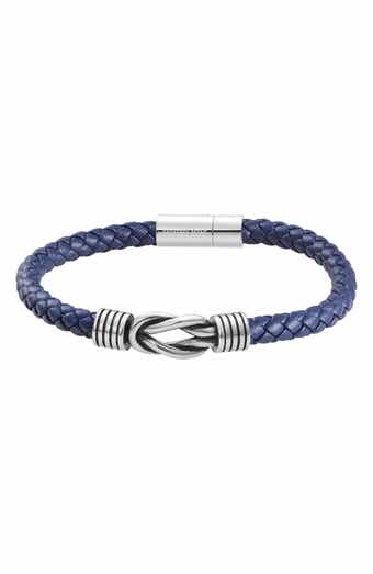 GEOFFREY BEENE Men's Stainless Steel Knot Leather Bracelet