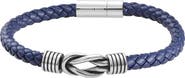 GEOFFREY BEENE Men's Stainless Steel Knot Leather Bracelet