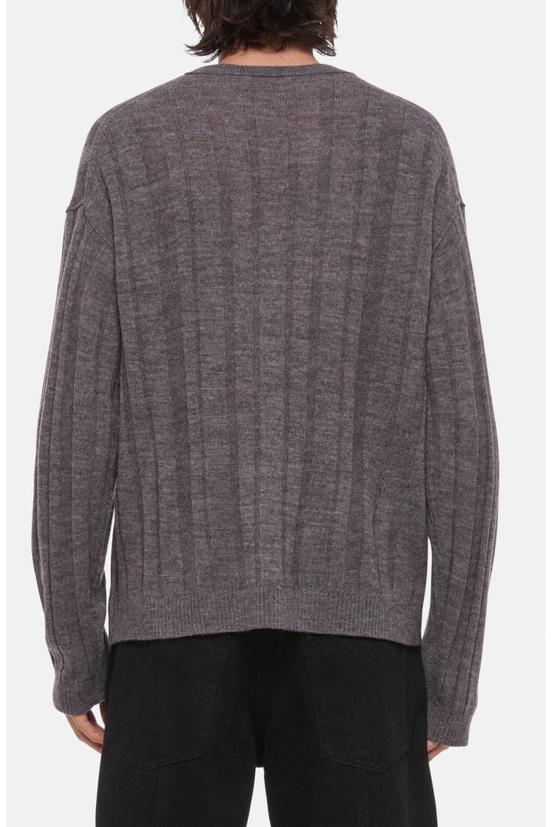 Sheer Ribbed Merino Wool Crewneck Sweater, Alternate, color, DARK GREY