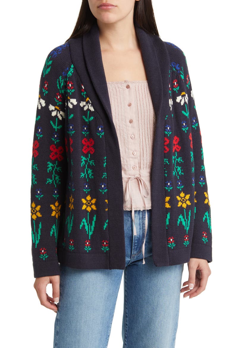 The Garden Lodge Shawl Collar Open Sweater, Main, color, NAVY