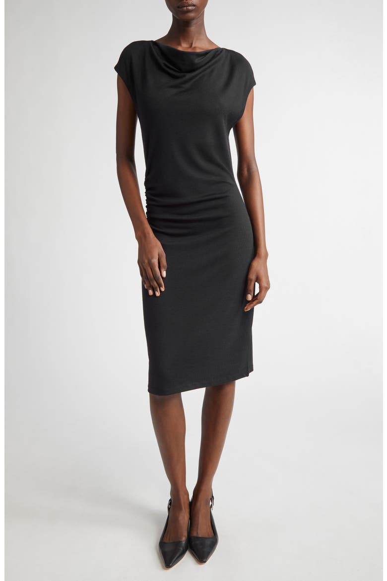 Cowl Neck Side Ruched Knit Dress, Main, color, BLACK