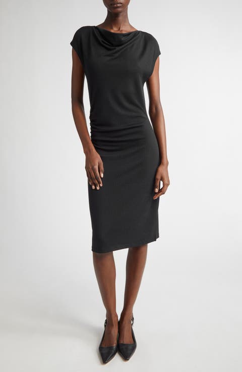 Cowl Neck Side Ruched Knit Dress
