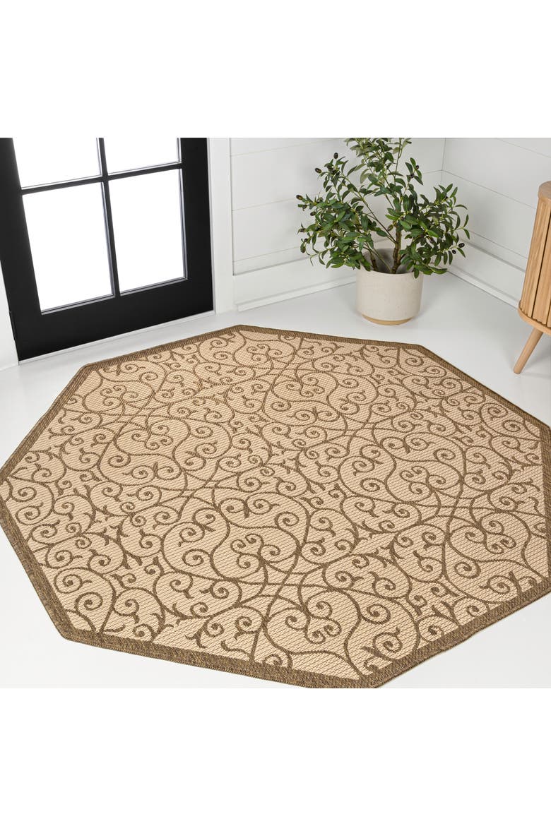 Madrid Vintage Filigree Textured Weave Octagon Indoor/Outdoor Area Rug, Alternate, color, Beige/Brown