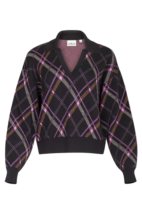 Plaid Collared Knit Polo