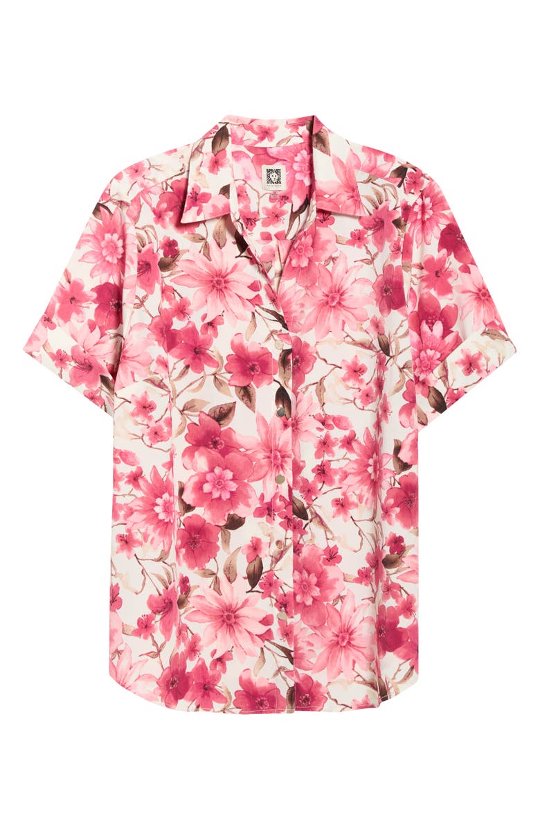 AK ANNE KLEIN Floral Short Sleeve Button-Up Shirt, Main, color, Pink Berry Multi