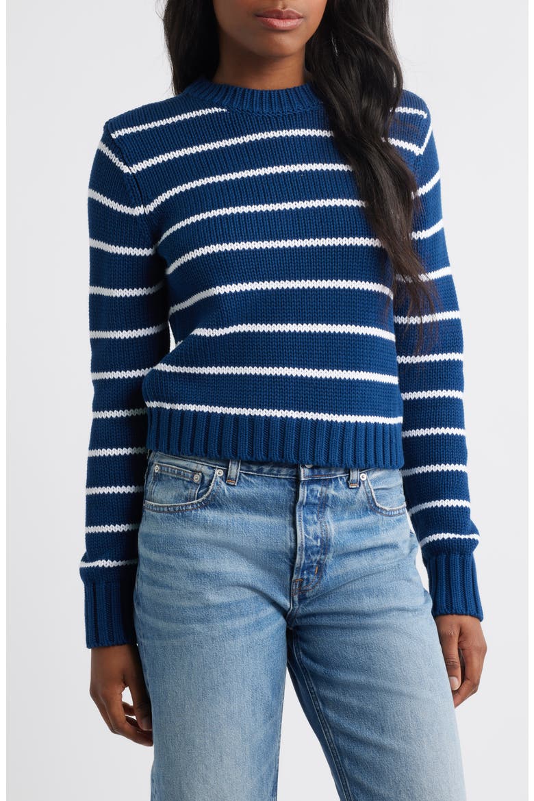 Stripe Relaxed Cotton Sweater, Main, color, INK AND WHITE STRIPE
