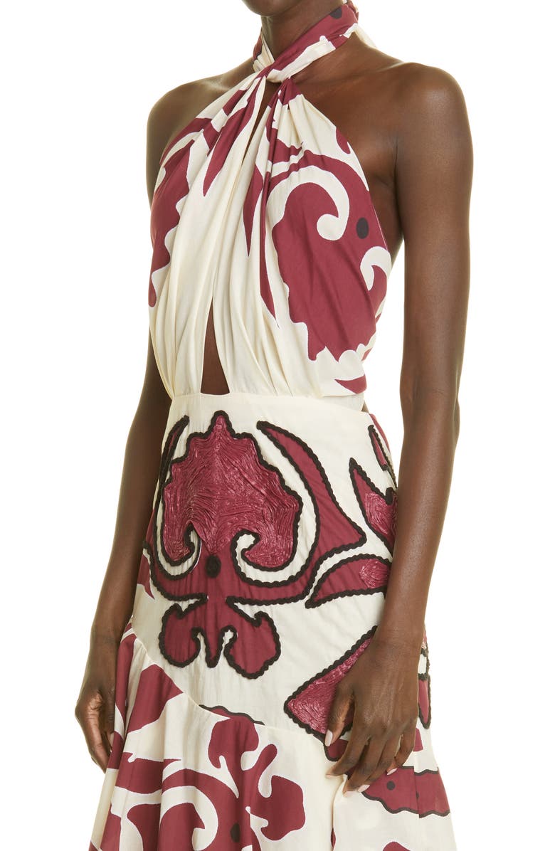 Johanna Ortiz Unforgettable Summer Halter Organic Cotton Midi Dress, Alternate, color,