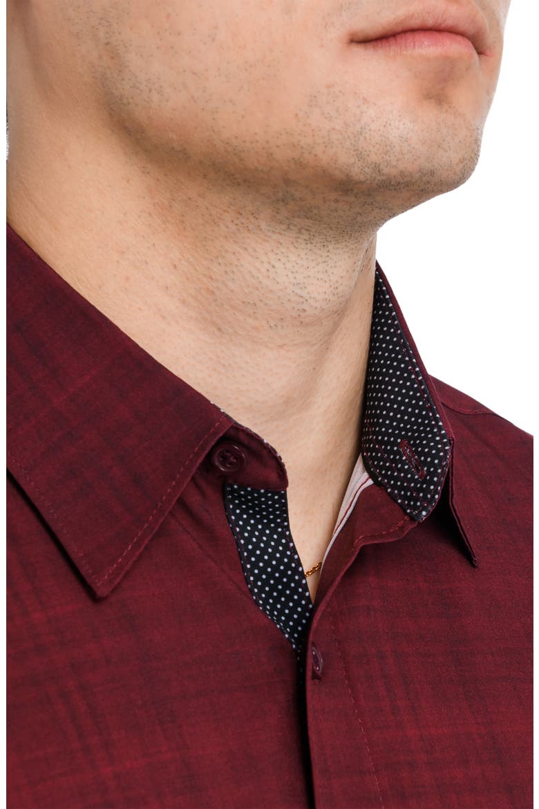 Slim Fit Stretch Chambray Button-Up Shirt, Alternate, color, BURGUNDY