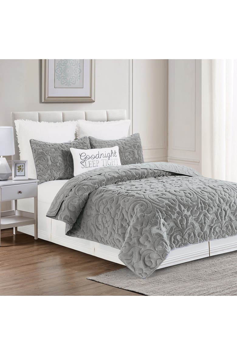 Cornelia Cotton Quilt Set  - Reversible and Machine Washable, Main, color, Grey
