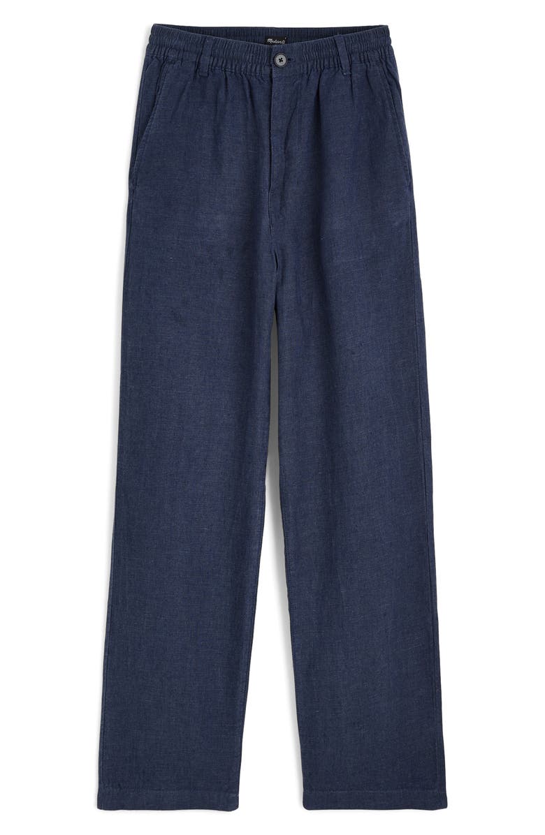 Madewell Elastic Waist Straight Leg Linen Pants, Alternate, color, Dark Indigo