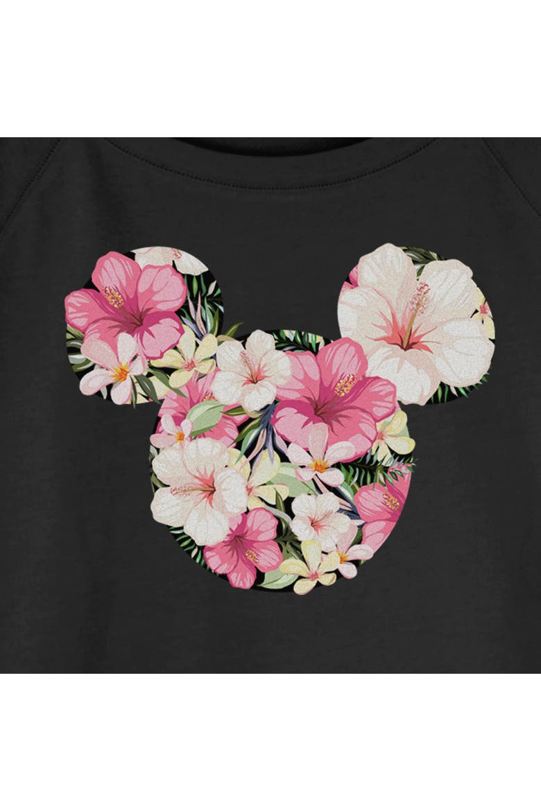 Junior's Pink Floral Logo Long Sleeve Oversized Sweatshirt, Alternate, color, Black