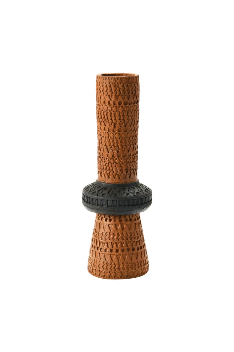 Handmade Debossed Terra-cotta Vase, Terracotta & Black, Main, color, Terracotta