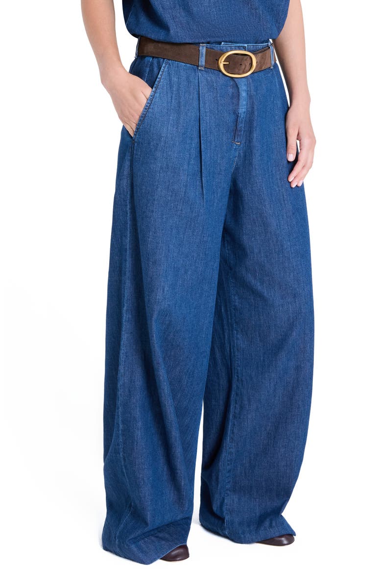 Hudson St Pleated Wide Leg Jeans, Alternate, color, DARK STONE