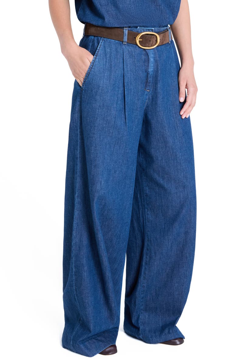 TWP Hudson St Pleated Wide Leg Jeans, Alternate, color, Dark Stone