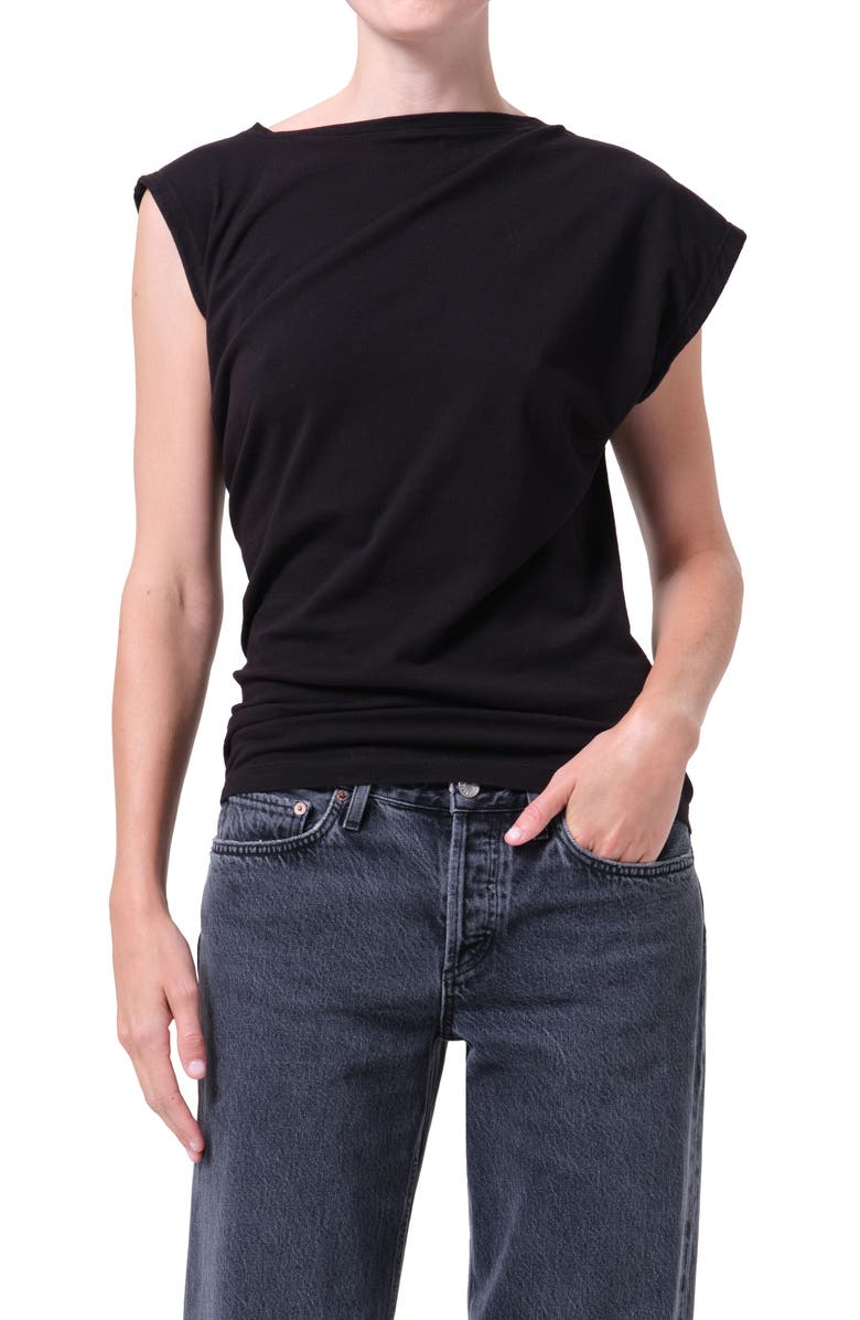 AGOLDE Beth Asymmetric Top, Main, color, Black