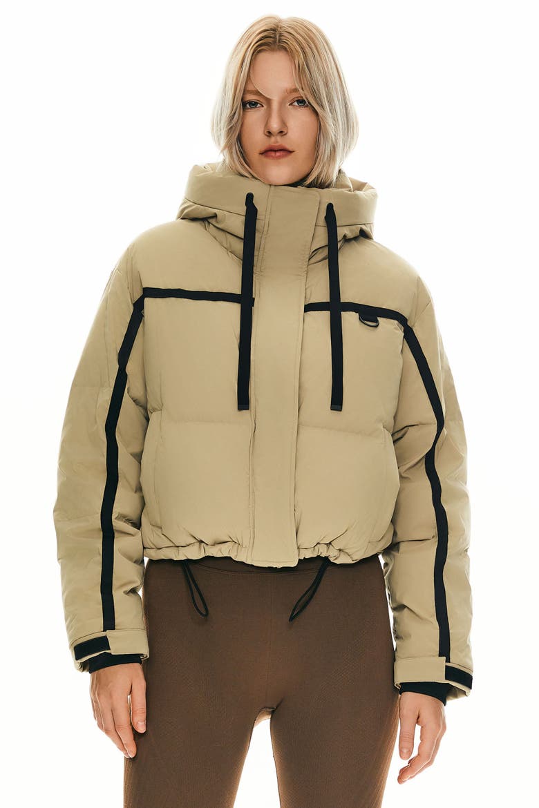 Winter Quilted Hooded Cropped Down Puffer Jacket, Alternate, color, Khaki