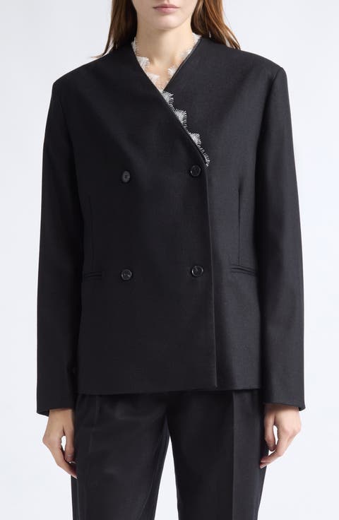 Leandra Lace Trim Stretch Wool & Cashmere Jacket