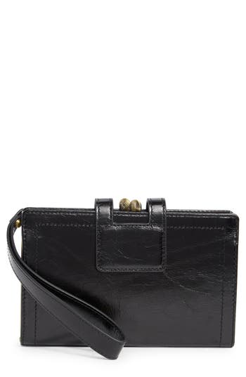 Hobo Violet Leather Wristlet In Black