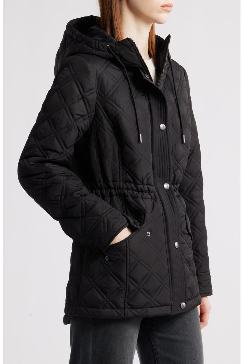 Diamond Quilted Hooded Jacket, Alternate, color, BLACK