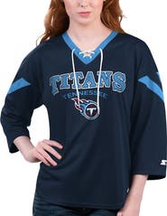 STARTER Women's Starter Navy Tennessee Titans Rally Lace-Up 3/4 Sleeve T-Shirt