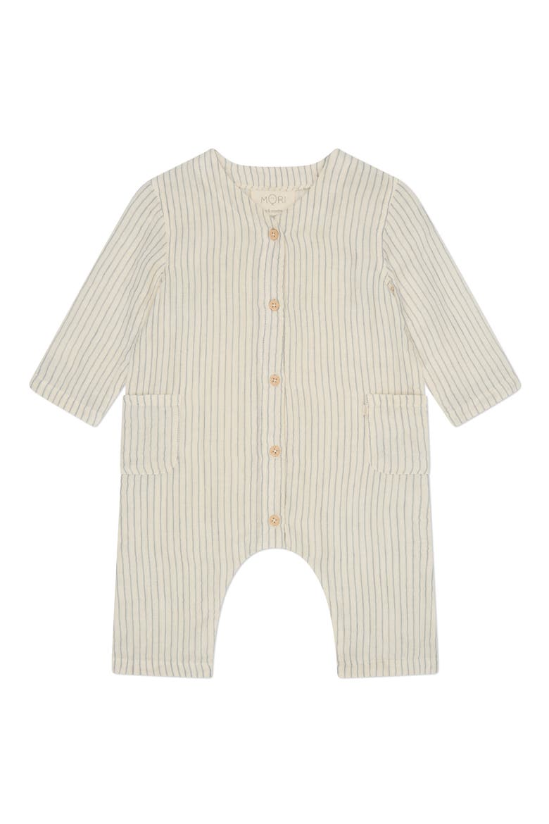 Organic Cotton Muslin Romper, Main, color, BLUE STRIPE