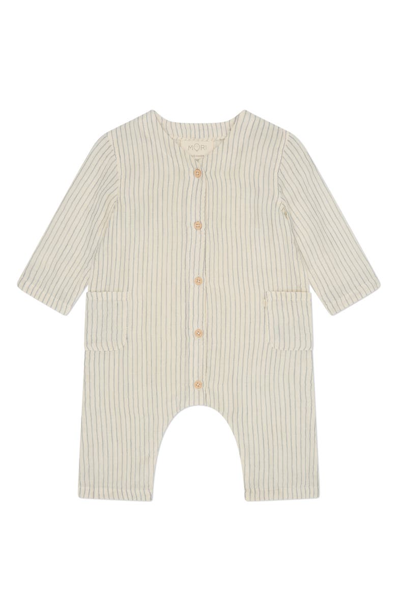 MORI Organic Cotton Muslin Romper, Main, color, Blue Stripe