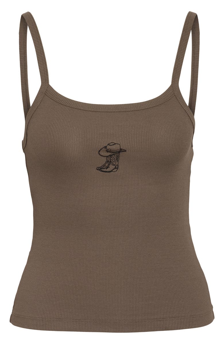 Noisy may Stine Embroidered Stretch Cotton Crop Rib Tank, Alternate, color, Morel Detail Cowhat